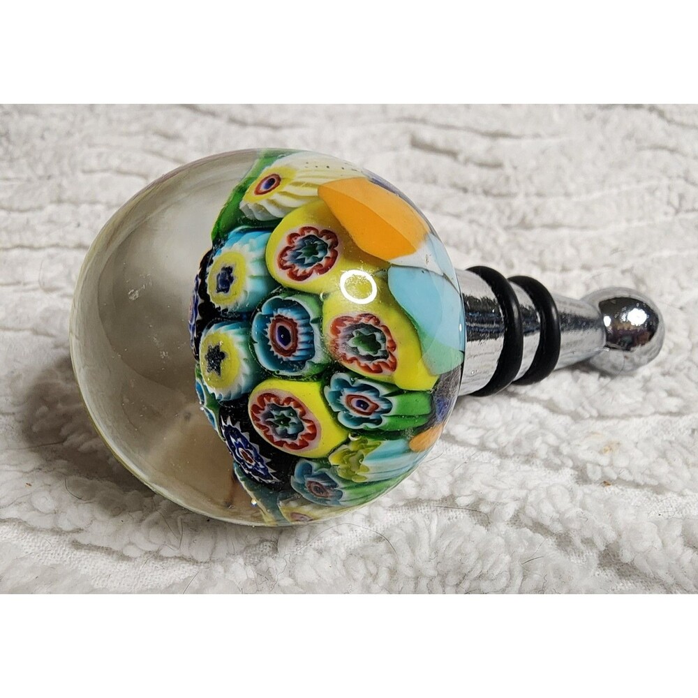 VINTAGE Pretty Unique MURANO Style Millefiori Blown Glass Wine BottleStopper EUC